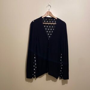 DONNA KARAN BLAVK & POLKA DOT CARDIGAN SWEATER. Size L